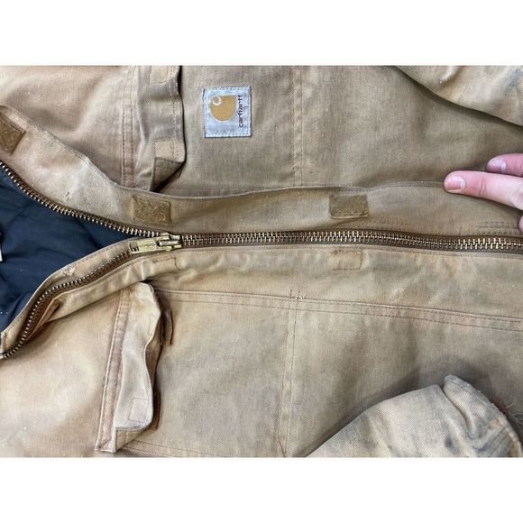 Vintage Dirty Distressed Carhartt Canvas Jacket XLarge Beige/ Mocha - Picture 4 of 13